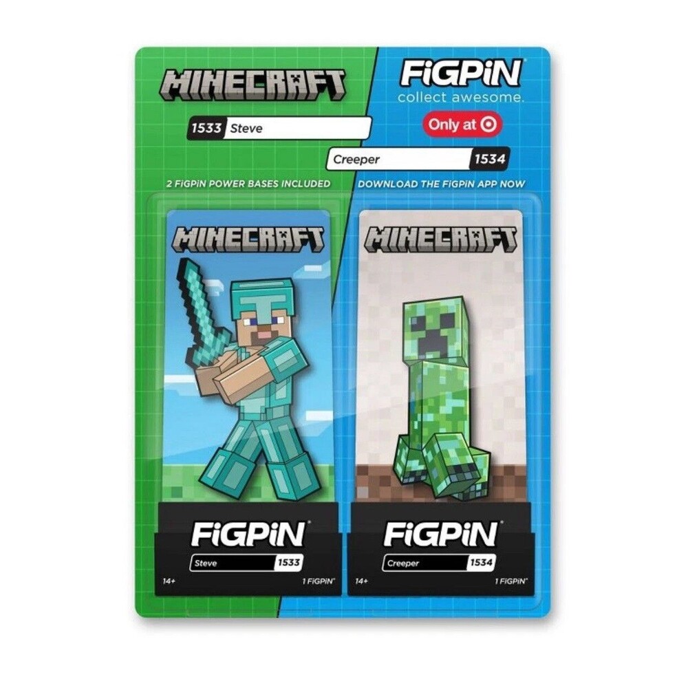 FiGPin Minecraft 2pk - Steve and Creeper NEW. Toy Set Video Game Character New